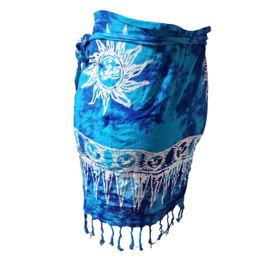 Vintage Celestial Blue Tie Dye Crop Top & Wrap Skirt Set Boho Festival - Picture 6 of 7